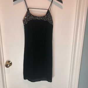 Black Beaded Spaghetti Strap Shift Dress